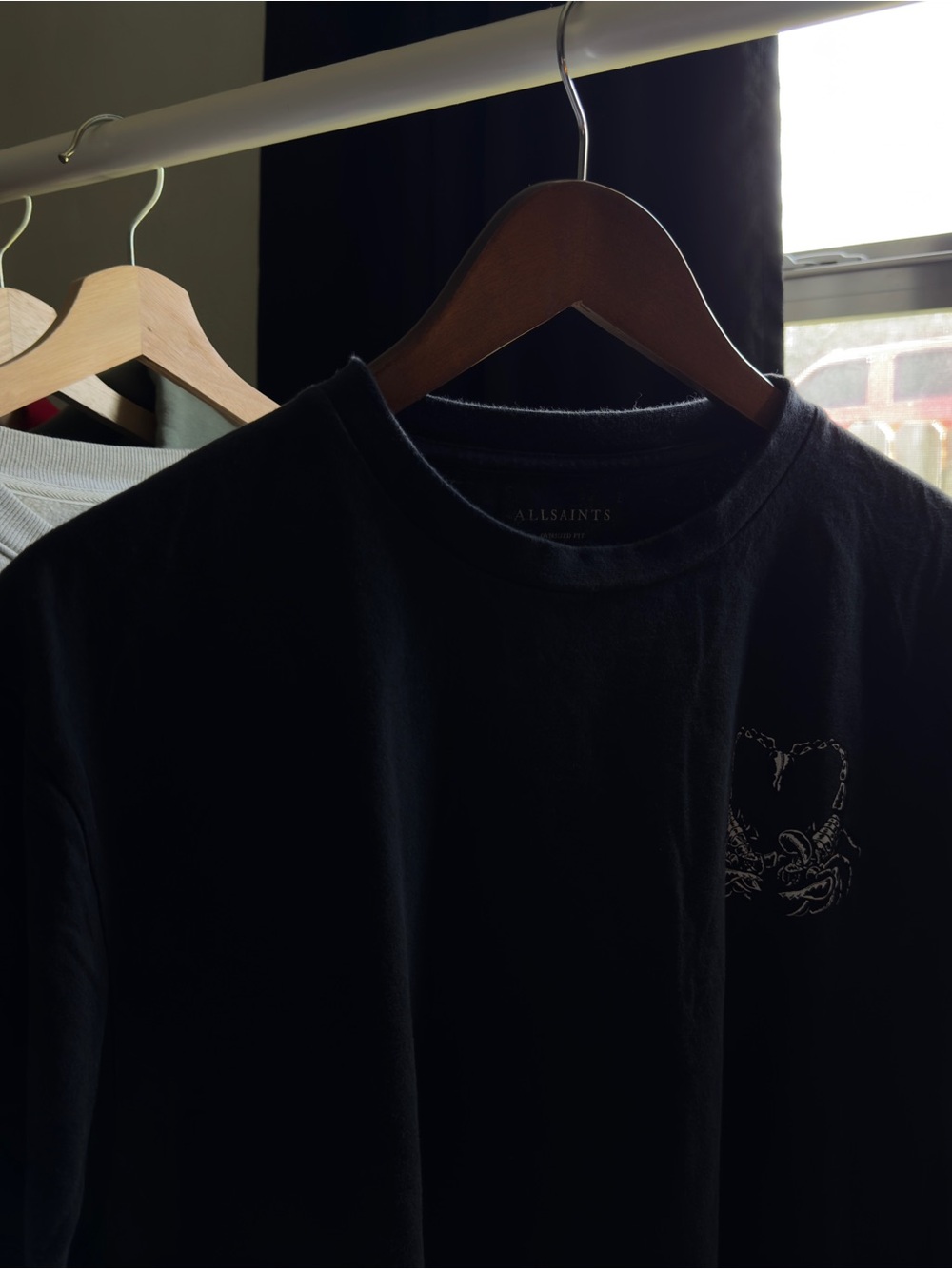 All Saints Black Short Sleeve Tee with White Heart Scorpion Graphic - Picture 4 of 8